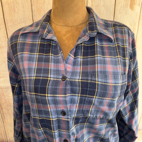 Eddie Bauer Women's Forest Flannel - Boyfriend Fit, Cotton, Blue & Pink, Sz L - Picture 2 of 8